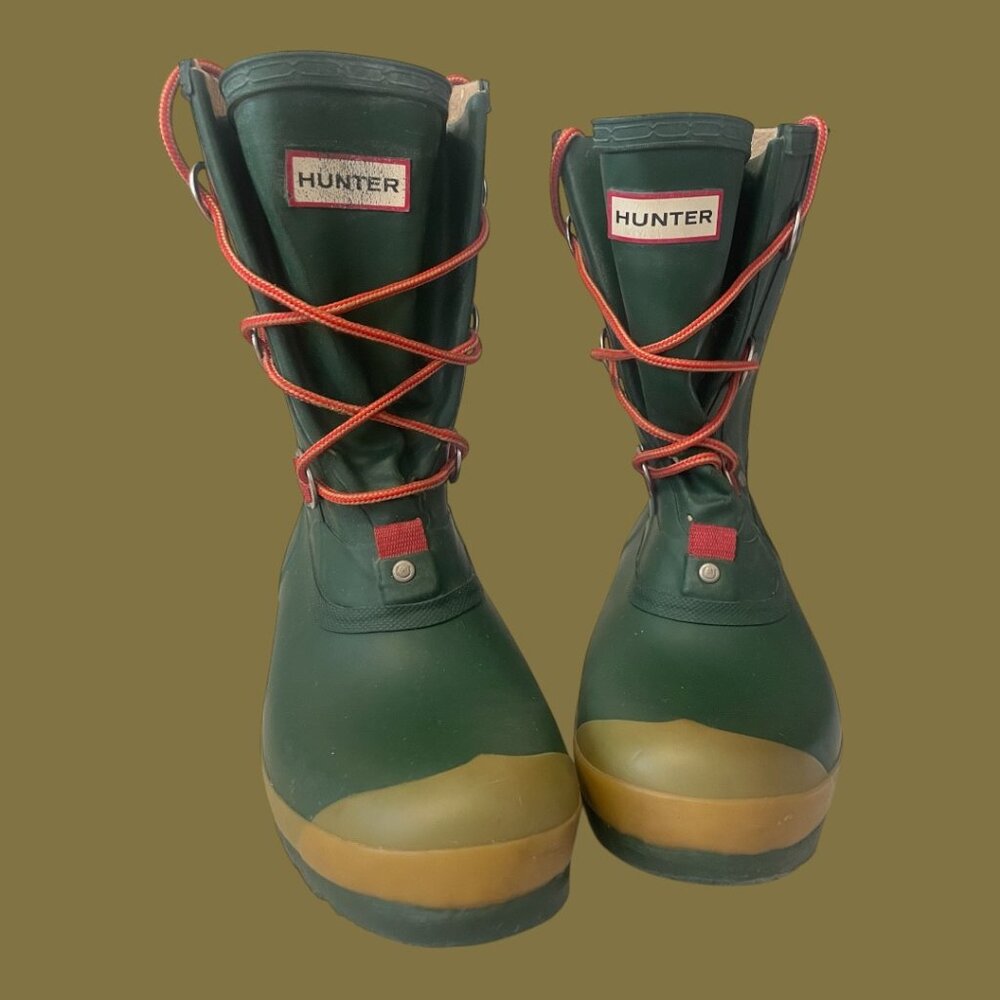 HUNTER unisex Rain Boots MIneral Green lace up, Size 7M